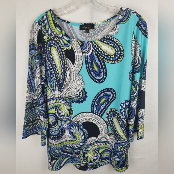 Melissa Paige Torquoise 3/4th Length Sleeve Paisley Print Shirt Sz PL - Picture 1 of 9
